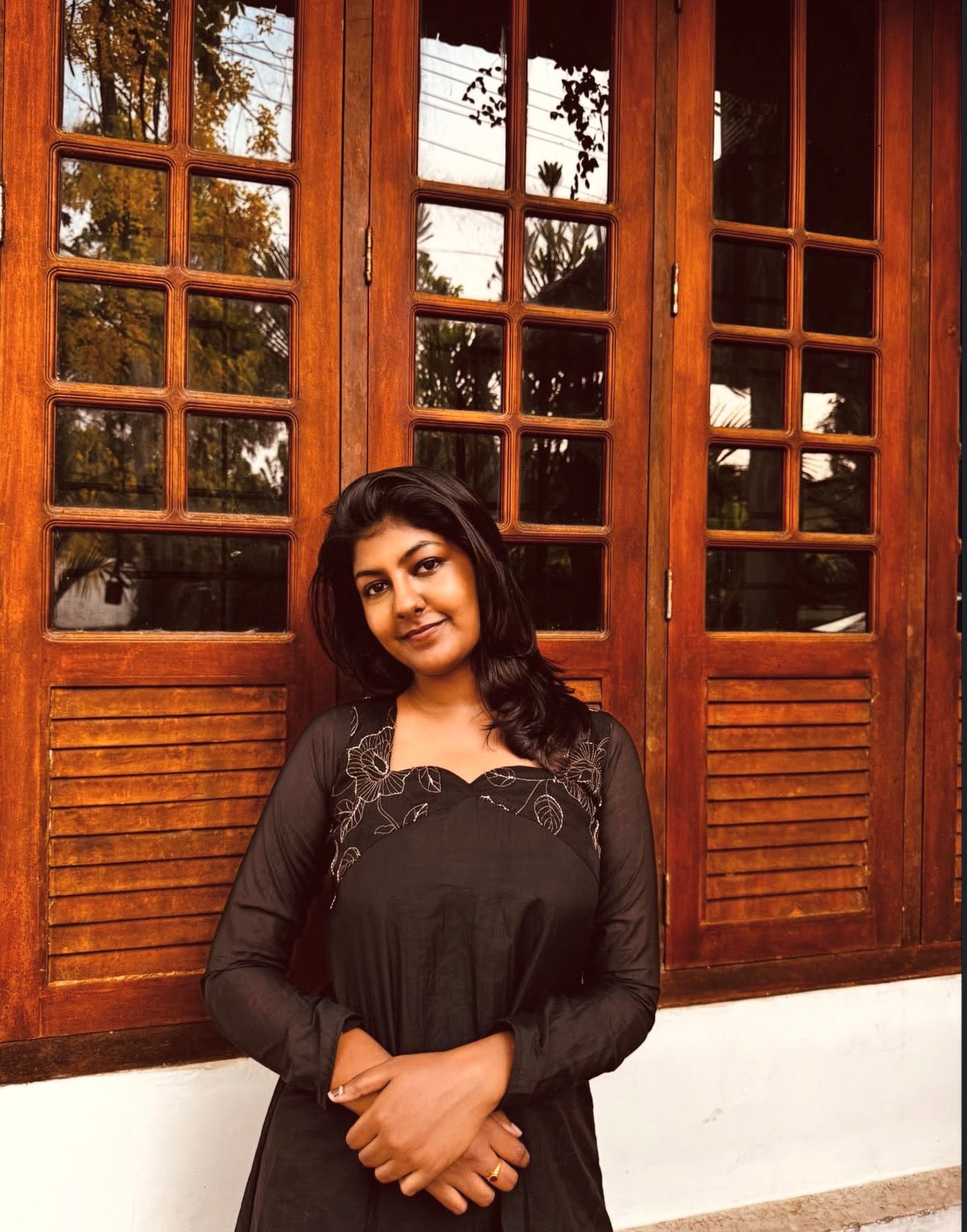We have this elegant black full sleeve kurti with beautiful minimal embroidery.It's fully customisable.