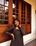 We have this elegant black full sleeve kurti with beautiful minimal embroidery.It's fully customisable.