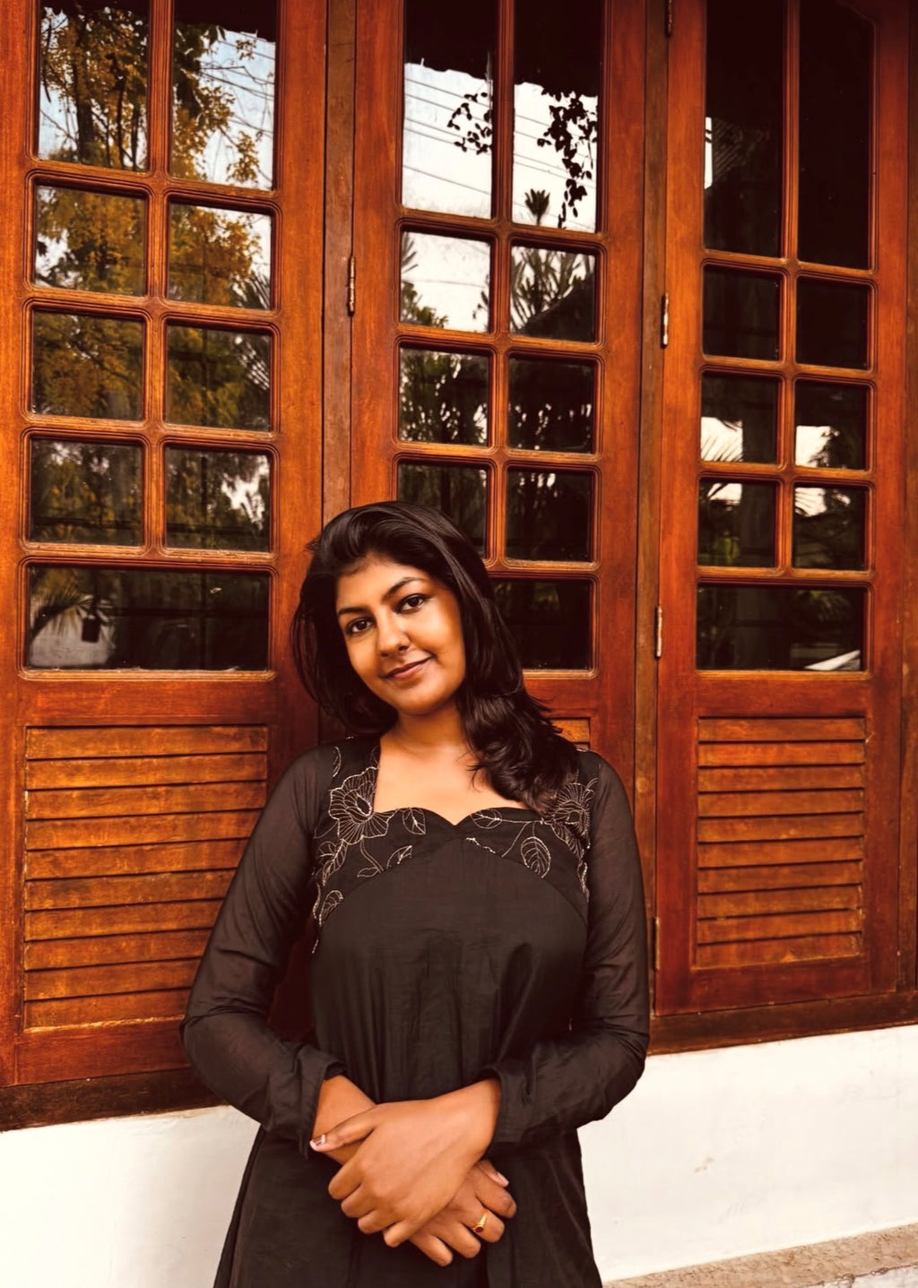 We have this elegant black full sleeve kurti with beautiful minimal embroidery.It's fully customisable.