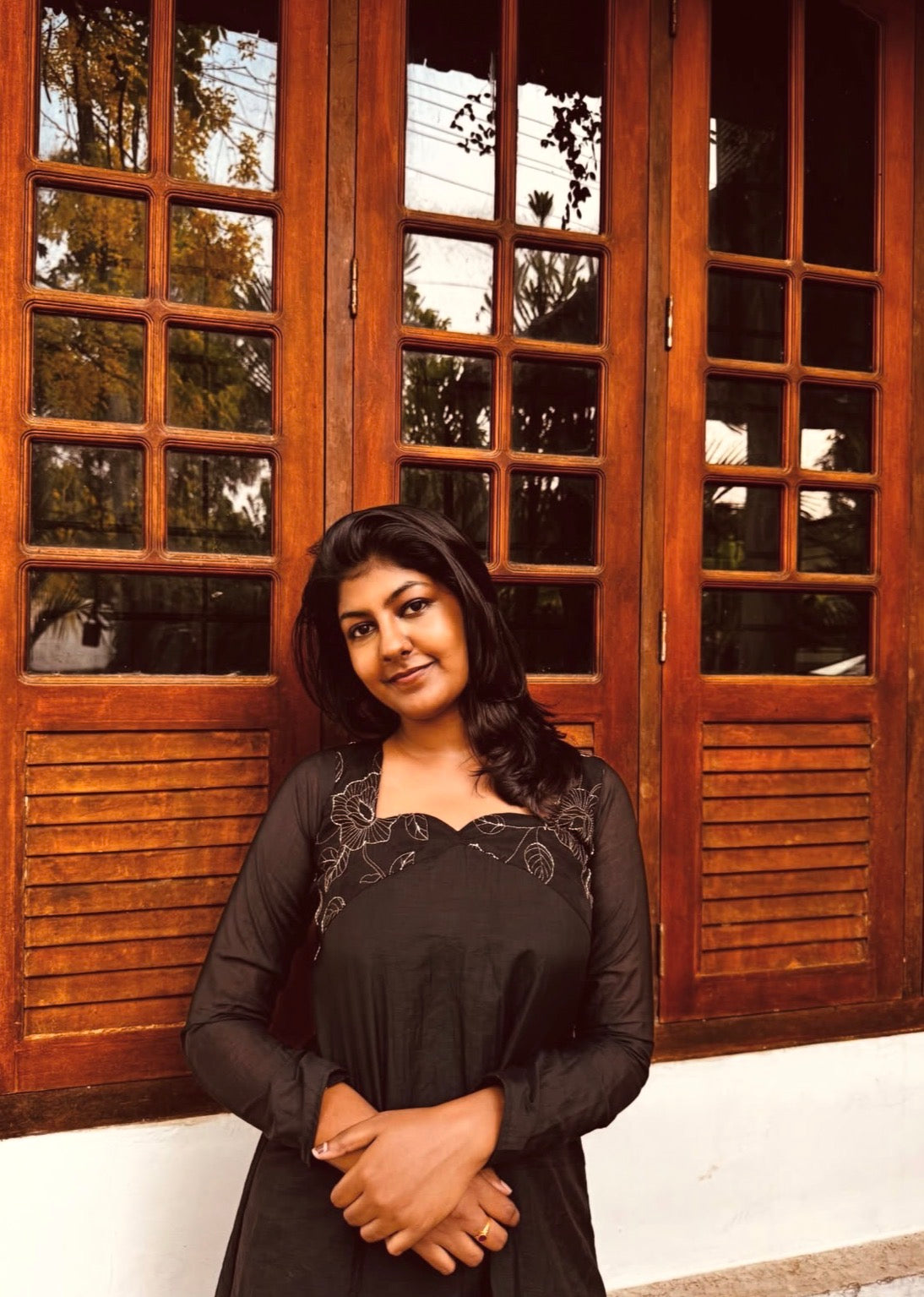 We have this elegant black full sleeve kurti with beautiful minimal embroidery.It's fully customisable.